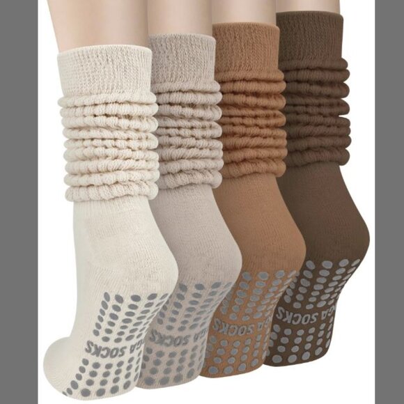 4 Pairs Grip Pilates Socks for Women, Non Slip Yoga Slouch Socks Barre Workout - Picture 1 of 9